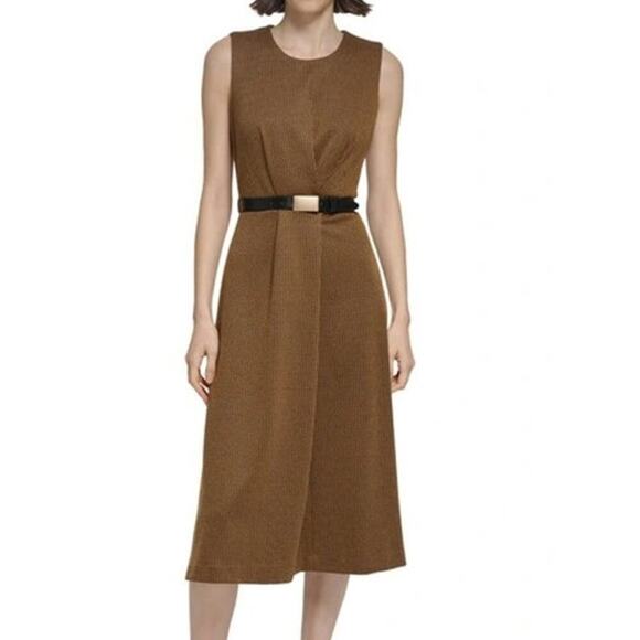 Calvin Klein Herringbone Knit Belted Midi Dress Size 16W NWOT - Picture 4 of 12